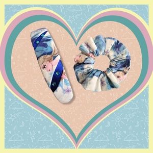 NWT!! Disney's Frozen Royal Blue Satin Headband and Scrunchie Hair Set !!